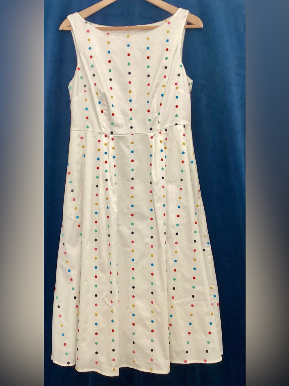 Boden White Sleeveless Polka Dot Midi Dress Pristine Condition